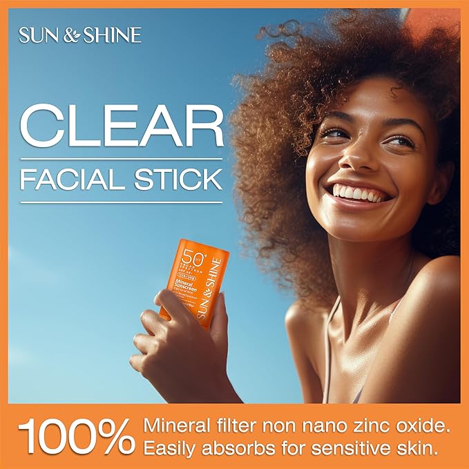 Sun & Shine clear Mineral zinc oxide STICK sunscreen SPF 50+ Sunscreen Face Stick | Vegan, Reef safe |sensitive skin Broad Spectrum Natural Sunscreen Fragrance free, Dermatologically tested
