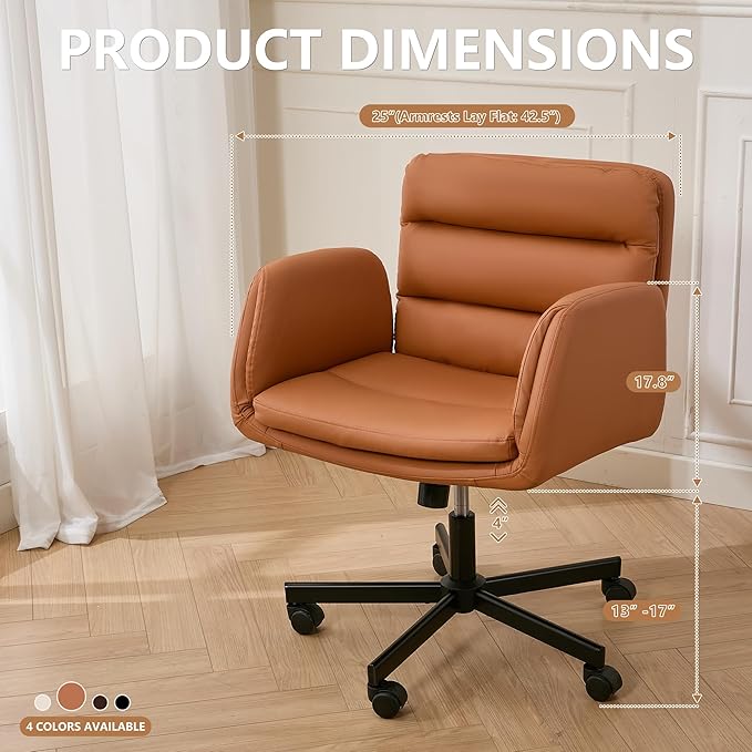 Criss Cross Chair with Flip-Up Arms & Swivel Wheels, Vanity Chair with Adjustable Height & Side Pockets, Comfortable Wide Seat Reclining Computer Office Desk Chairs for Home Office, Make Up, Bed Room