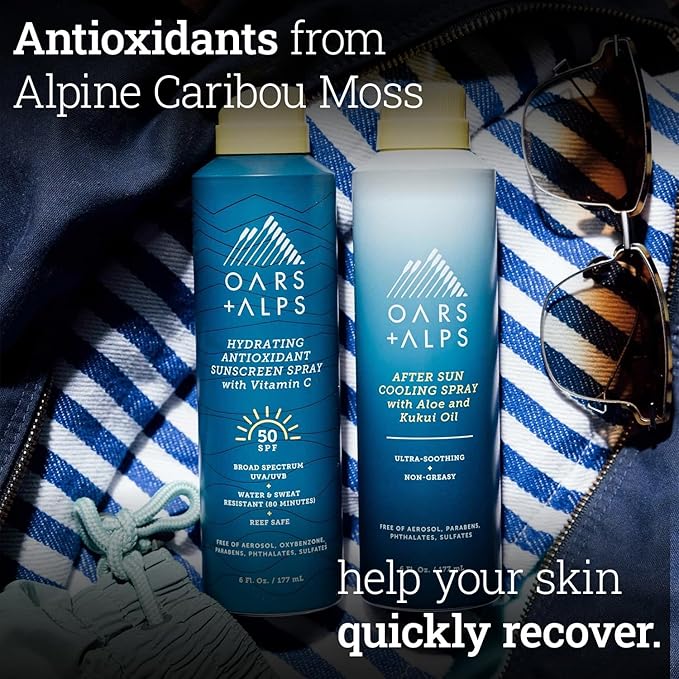 Oars + Alps After Sun Spray, After Sun Care Spray with Aloe Vera, Kukui Oil & Niacinamide & Green Tea Scent to Naturally Cool Skin, Hydrating, Soothing, Non Greasy, 6oz