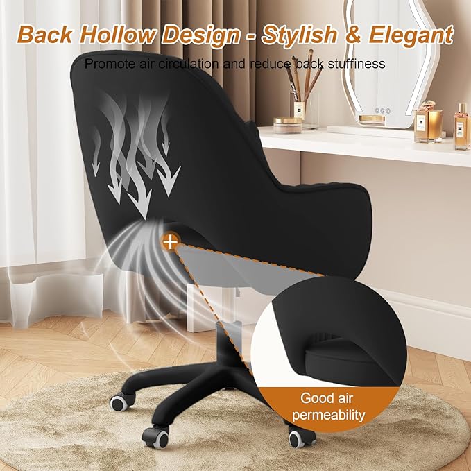 Home Office Chair Velvet Vanity Chairs Makeup Desk Chair with Wheels Mid Back Computer Chairs Height Adjustable Swivel Rolling Task Chair for Living Room, Bedroom, Office