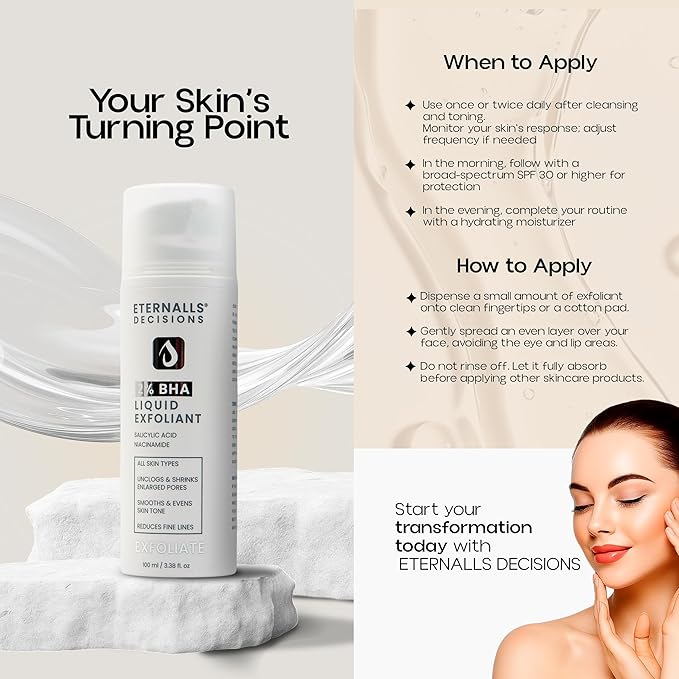 Gentle BHA Liquid Exfoliant - Face Exfoliator with 2% Salicylic Acid & 5% Niacinamide | Anti-Aging Daily Leave-On Exfoliating Toner, Smooths Texture, Hydrates, Unclogs & Refines Pores for Glowing Skin