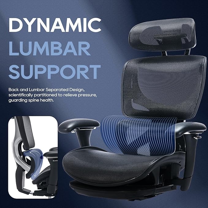 COLAMY Ergonomic Mesh Office Chair with Footrest, Executive High Back Computer Desk Chair with Wide Headrest and Adjustable 3D Arms, Fixed Tilt Lock and Lumbar Support (Black)
