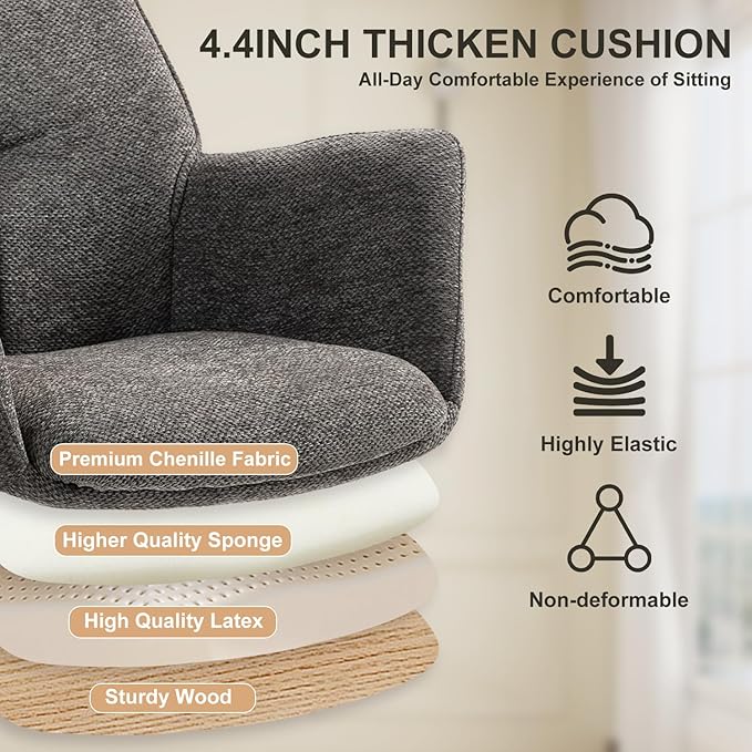Home Office Desk Chair Swivel Ergonomic Computer Chair with Rolling Wheels, Adjustable Height Accent Armchair Chenille for Living Room (Darkgray)