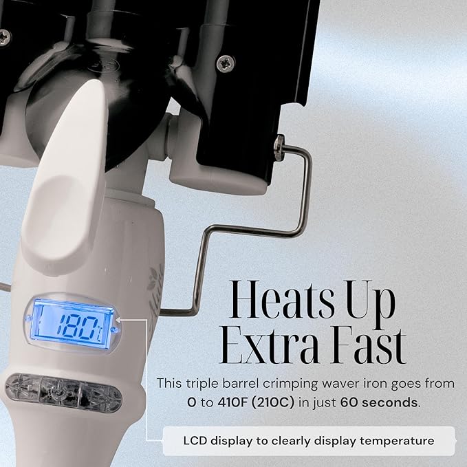 Alure Three Barrel Curling Iron Wand with LCD Temperature Display - 1 Inch Ceramic Tourmaline Triple Barrels, Dual Voltage Crimping Tool, Best Hair Waver for Beachy/Frizz Free Waves (zBlack/White)