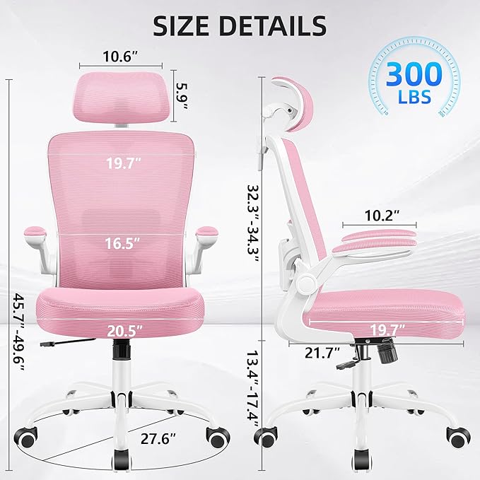 FelixKing Office Chair, Desk Chair with Adjustable Lumbar Support, Ergonomic Computer Chair with High Back and Armrest, Adjustable Height Gaming Chair Home Office Swivel Chair(Pink)
