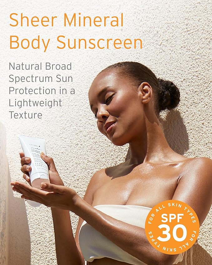 Kerstin Florian Sheer Mineral Body Sunscreen SPF 30 | Waterproof UVA/UVB Sun Protection with Natural Zinc Oxide | Reef Safe Fragrance Free Formula for Sensitive Skin to Moisturize & Protect | 6 fl oz