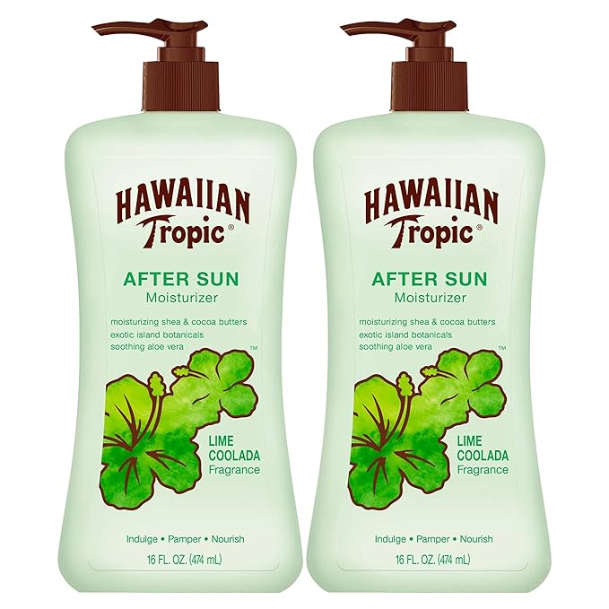 Hawaiian Tropic After Sun Lotion Twin Pack, 16oz each & Dark Tanning Oil Twin Pack, 8oz each
