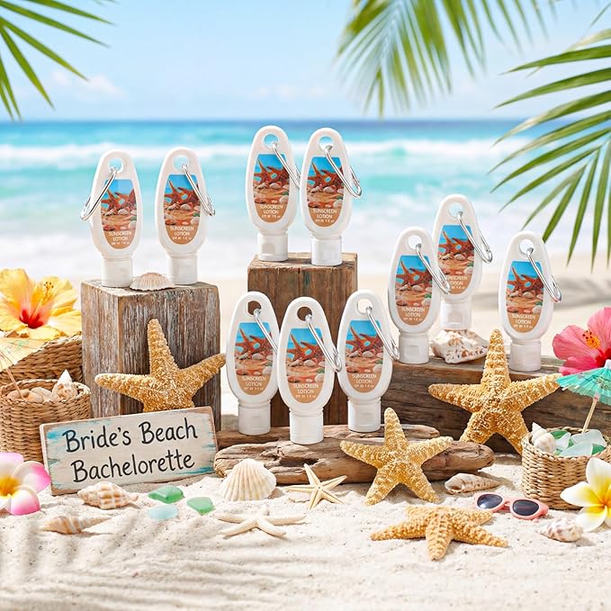 Leelosp 30 Pcs Mini Sunscreen with Carabiner Bulk Travel Size 1 Fl. oz. Spf 30 Water Resistant Mini Sunblock Lotion Keychain Summer Beach Vacation Gift for Wedding Guest Bridal Shower Party Favor