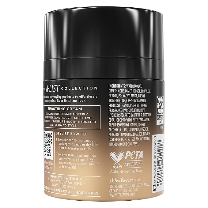 TRESemmé Smoothing Cream 1 ct A-List Collection for Frizz-Control & Deep Hydration, Developed & Safe for All Hair Types, 3.04 FL OZ