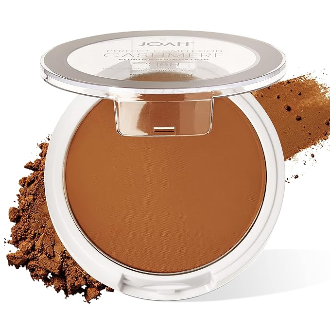 JOAH Perfect Complexion Cashmere Powder Foundation, Medium Face Coverage, Matte Finish, Korean Makeup, Compact Design For Oily & All Skin Types, 16 Hour Wear, Deep with Neutral Undertones