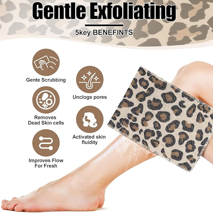 Tatuo 12 Pieces Korean Exfoliating Mitt Glove Italy Towel Skin Body Scrubber Exfoliating Scrubber for Remove Dead Skin Wash Cloth Korean (Small,Pink, Black, Print Leopard)