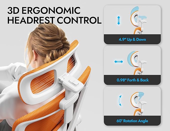 Ergonomic Office Chair - Mesh Desk Chair with Adjustable Lumbar Support High Back Computer Gaming Chairs - Big and Tall Office Chairs Adults, Comfortable for Long Hours, Orange