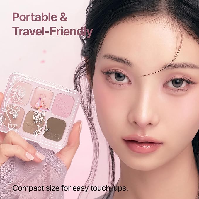 CLIO Muse Master Eyeshadow Palette, Korean Royal Heritage Edition, Soft Coral 6-Color Eyeshadow Palette with Matte Satin Shimmer, Blendable Baked Cream Powder Formula (02 FLOWER SEDAN CORAL)