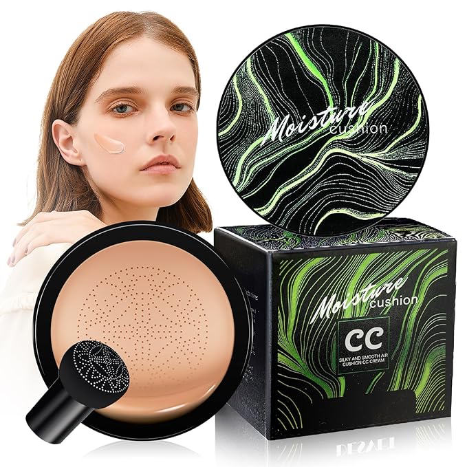 Mushroom Head Air Cushion CC Cream - Tattoo Cover up Moisturizing BB Creams Foundation, Long-Lasting Waterproof Concealer Full Coverage for Even Skin Tone (Nude, 1 PCS)