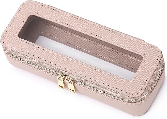 Pinkmik Makeup Brush Bag Slim Clear Makeup Bag Transparent Travel Cosmetic Case & Toiletry Bag with Zipper Small Beatuy Makeup Bag Purse Organizer for Women (Pink, SLIM)