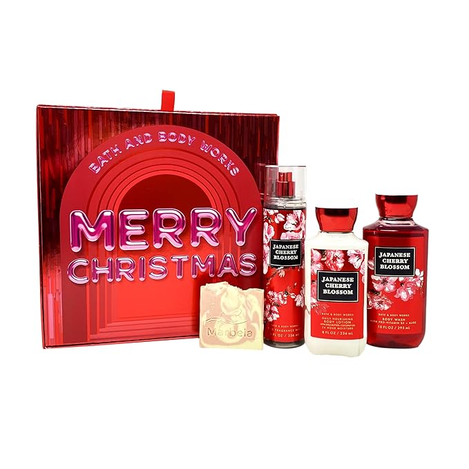 Bath & Body Works Japanese Cherry Blossom - Gift Box Set - Fine Fragrance Mist, Shower Gel and Body Lotion with a Himalayan Salts Springs Sample Soap