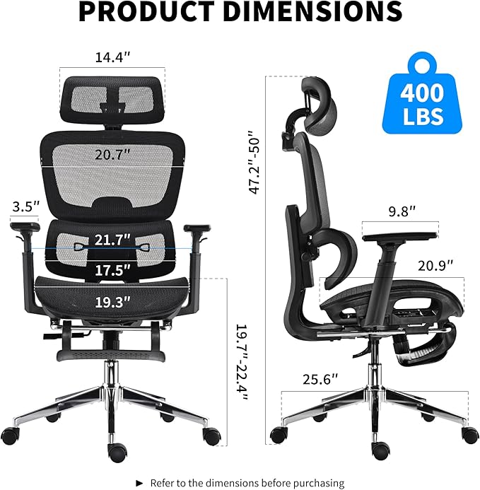 Mesh Ergonomic Office Chair with Footrest,High Back Mesh Gaming Chair with Lumbar Support,Adjustable Headrest and Armrests for Home Office Desk Chair (Modern, Black)