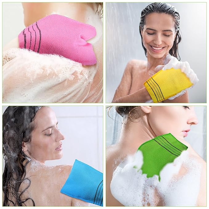 Tatuo 12 Pieces Korean Exfoliating Mitt Glove Italy Towel Body Skin Scrubber Exfoliating Scrubber for Remove Dead Skin Washcloth Korean(Large,Yellow, Green, Blue, Pink)