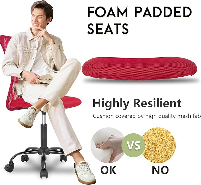 BestOffice Ergonomic Office Chair Desk Chair Mesh Computer Chair Armless Back Support Modern Executive Rolling Swivel Chair with Lumbar Support(Red)