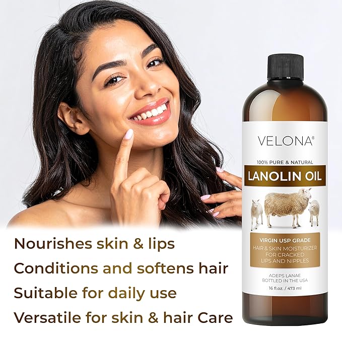 velona Lanolin Oil USP Grade 8 fl oz | 100% Pure and Natural Carrier Oil | Refined, Cold pressed | Skin, Hair, Body & Face Moisturizing | Use Today - Enjoy Results