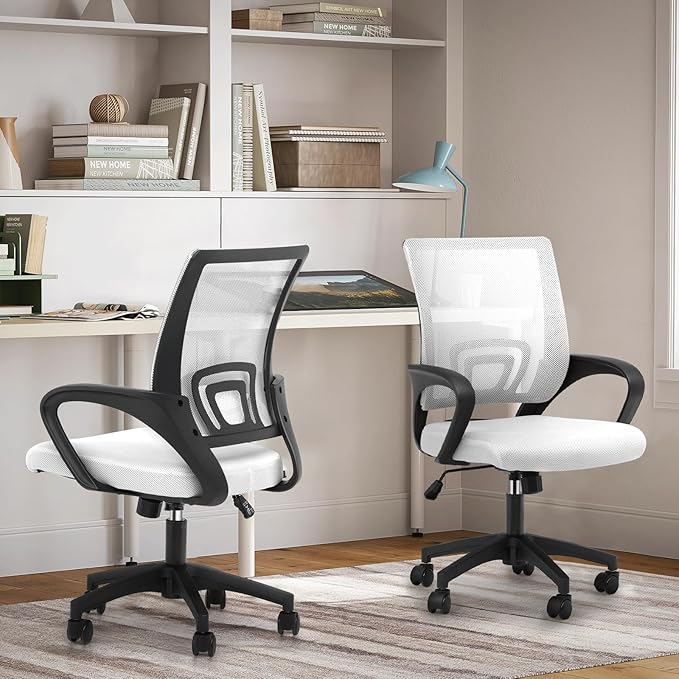 Magshion Ergonomic Office Chair Pack of 2, Mid-Back Mesh Desk Chair, Adjustable Swivel Computer Chair with Lumbar Support & Breathable Backrest for Gaming, Work, Study, 300 Lbs Capacity, White