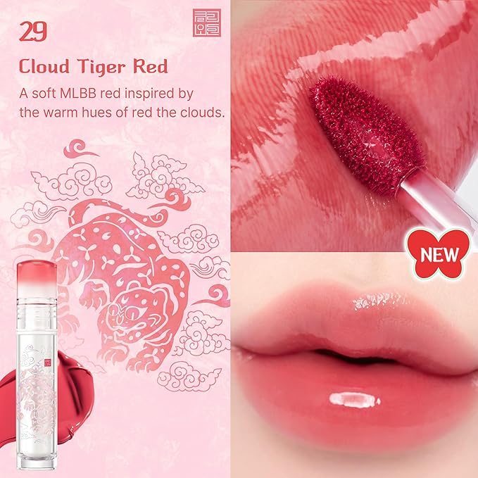 CLIO Crystal Glam Tint Korean Royal Heritage Edition, Glossy Lip Tint with Glass-Like Shine, Lightweight Buildable Lip Stain, Long-Lasting Color, Non-Sticky, Korean Lip Tint (029 CLOUD TIGER RED)