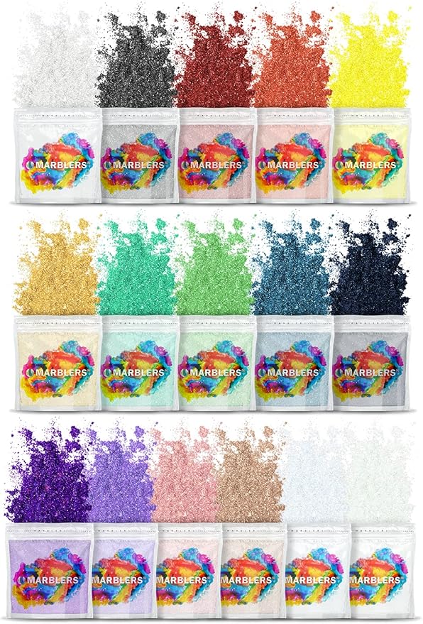 MARBLERS Mica Powder Colorant Set [Pearl 16 Color Set] |Cosmetic Grade | Epoxy Resin Pigment | Dye | Non-Toxic, Vegan, Cruelty-Free | Lip Gloss, Nails, Body Butter, Bath Bomb, Candle & Soap Making