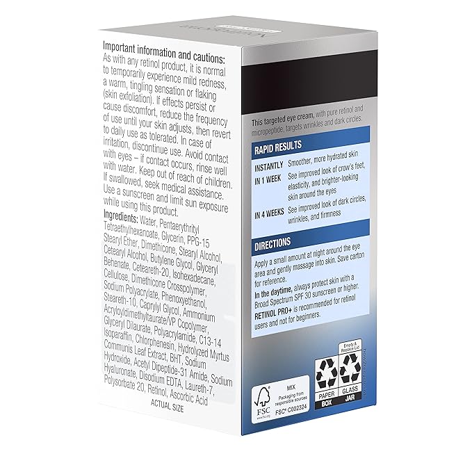 Neutrogena Rapid Wrinkle Repair Retinol Pro+ Anti-Wrinkle Eye Cream, Targeted Eye Cream for Wrinkles & Dark Circles, Formulated without Fragrance, Dyes, Phthalates, and Parabens, 0.5 oz