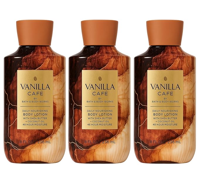 Bath & Body Works Vanilla Café Body Lotion – 3 Pack, 8 oz Each | Creamy Vanilla, Coffee & Velvety Musk Scent