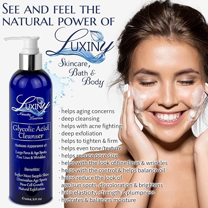 Luxiny Anti-Aging Skin Care Set for Women & Men – 4-Piece Kit with 10% Glycolic Acid Cleanser, Glycolic Acid Toner, Hyaluronic Acid Serum, and Vitamin C Moisturizer