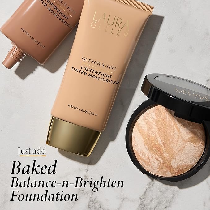 LAURA GELLER NEW YORK Quench-n-Tint Tinted Moisturizer - Sheer to Light Buildable Coverage - Natural Glow Finish - Lightweight Formula with Hyaluronic Acid, 06 Deep
