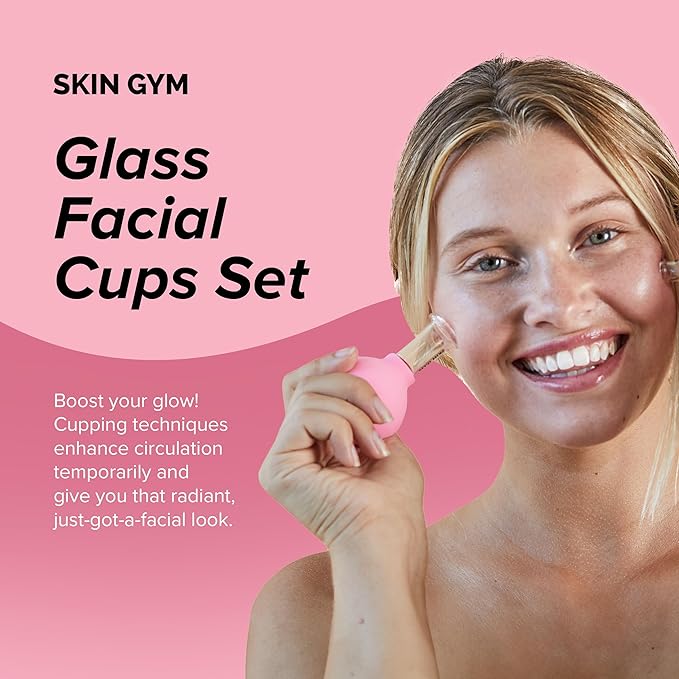 Skin Gym Facial Cupping Set for Face & Neck – Glass Face Cupping Therapy Tools for Lymphatic Drainage, Depuffing & Sculpting Jawline and Chin, Anti-Aging Facial Massage Cups, 2-Piece Set