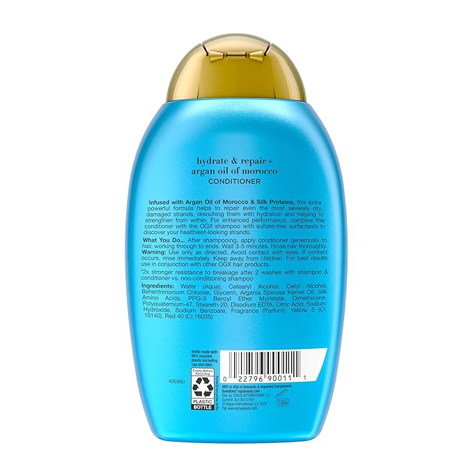 OGX Brand Extra Strength Hydrate & Repair Conditioner, 13 Fl Oz (Pack of 2), Infused with Cold-Pressed Argan Oil of Morocco for Dry, Damaged Hair, Paraben-Free, Sulfate-Free Surfactants
