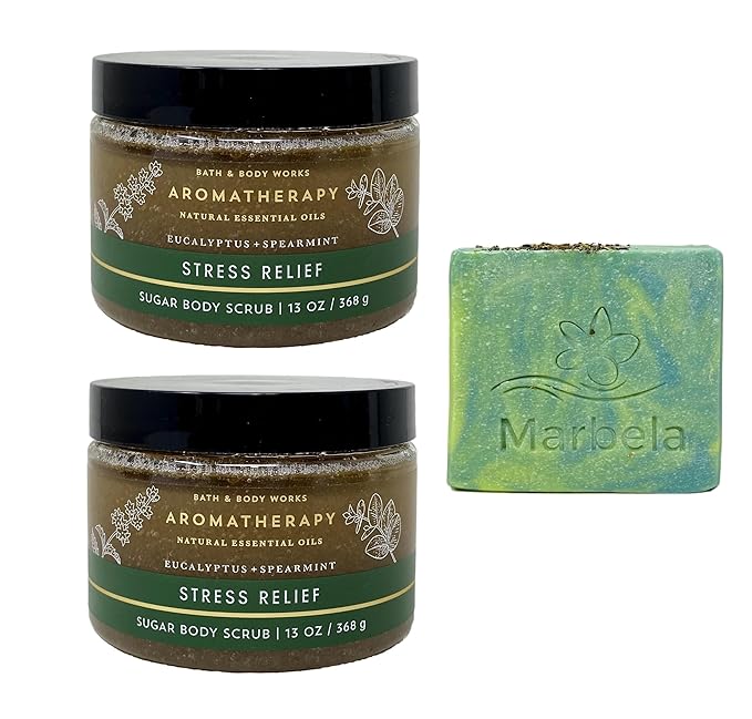 Bath & Body Works Aromatherapy Eucalyptus + Spearmint 2 Pack Sugar Body Scrub Set with a Fresh Forest Bar Soap - Full Size