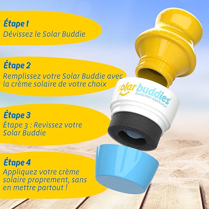 Solar Buddies Sunscreen Applicator - Blue Pack of 3 - BPA-Free Refillable Roll on Sponge Sunscreen, Suncream & Lotion Applicator For Kids, Adults & Families - Holds 3.4fl oz, Perfect Size for Travel