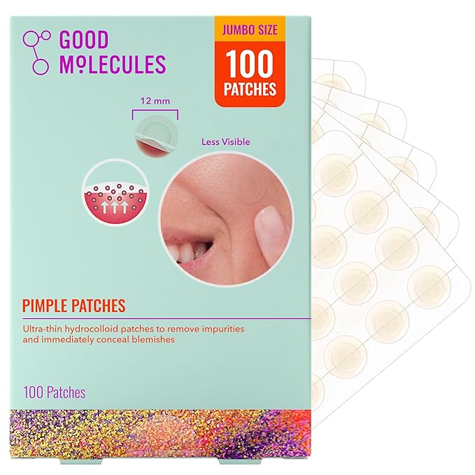 Good Molecules Pimple Patches for Face, 100 Pack – Ultra-Thin Hydrocolloid Acne & Zit Patches, Invisible Under Makeup, Clinically Tested Acne Spot Treatment