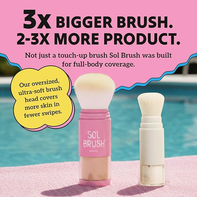 SPF 50 Mineral Sunscreen Powder, Broad Spectrum UVA/UVB Protection Sunscreen, Mess Free Brush On Applicator, Clean & Cruelty Free, Water Resistant (80 Minutes), Pink, Medium