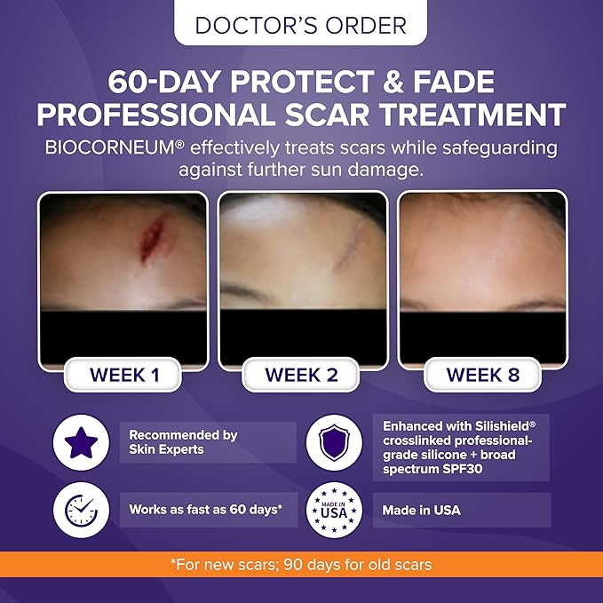 Biocorneum Advanced Scar Treatment with Silishield® & SPF 30 10g – Made in the USA, Fast-Drying, Silicone Scar Gel - Surgeon Recommended for New & Old Scars - Suitable for Children Over 6 Months