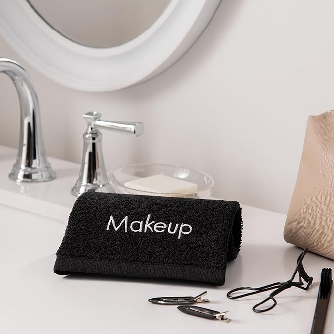 Arkwright Makeup Remover Fingertip Towels 6 Pack - 100% Cotton Face Towels, Soft Reusable Washcloths, Gentle Facial Cleansing for Waterproof Makeup, 11 x 17, Black