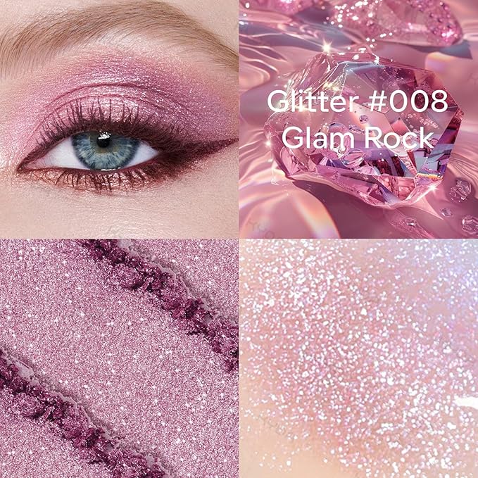 KYDA Purple Glitter Single Eyeshadow, Bright Purple Shimmer Glow Eyeshadow, Ultra-fine Lightweight, Crease-proof High Pigmented Formula, Korean Mini Eyes Makeup, Glam Rock