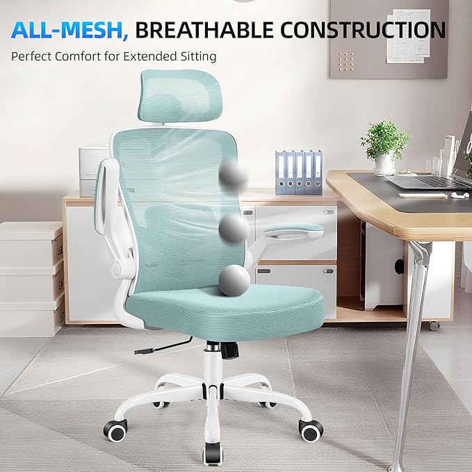 FelixKing Office Chair, Desk Chair with Adjustable Lumbar Support, Ergonomic Computer Chair with High Back and Armrest, Adjustable Height Gaming Chair Home Office Swivel Chair(Light Blue)