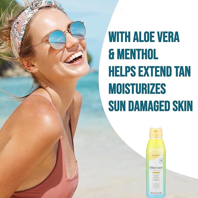 Daylogic After Sun Spray, 3 Pack, Continuous Spray with Aloe and Cooling Menthol, Sunbrurn Relief and Tan Extender, Moisturizes Sun Damaged Skin, Non Greasy, Paraben and Phthalates Free, 5.5 oz. Each