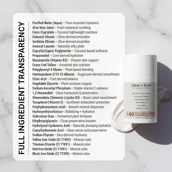 Daily Face Sunscreen SPF 40 Moisturizer with Tallow, Zinc Oxide, Hyaluronic Acid & Vitamin E – Mineral, Reef Safe Sunscreen for Hydration & UV Protection, 1.7 oz - TINTED (Tinted (1.7 oz))