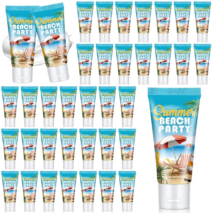 36 Pcs Mini Sunscreen Bulk for Summer Party Wedding SPF 30 Water Resistant Sunscreen Lotion Bulk 1oz Travel Size for Thank You Gifts Wedding Party Supplies (Beach)