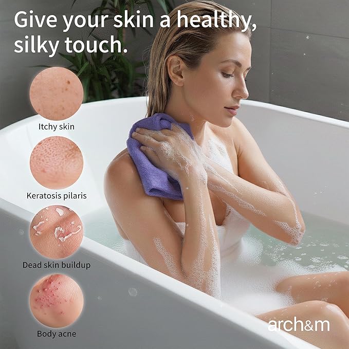 ARCH&M Exfoliating Washcloth 12 Pack Back Scrubber for Shower Towel Body Scrubber Microabrasion Sponge Japanese Bath Wash Korean Exfoliating Beauty Wash Cloth Loofah Scrubber OPNB