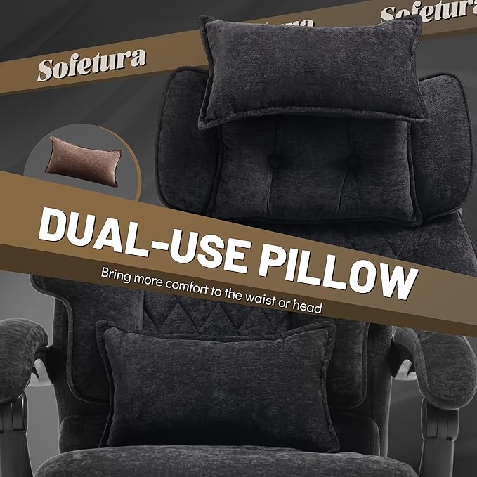 Office Chair with Foot Rest,3D Kneading Massage & Heat Executive Office Chairs for Heavy People,500LBS Big and Tall Office Chair,Ergonomic Reclining Desk Chair,Dual-Use Pillow,Home Office,BlackCloth