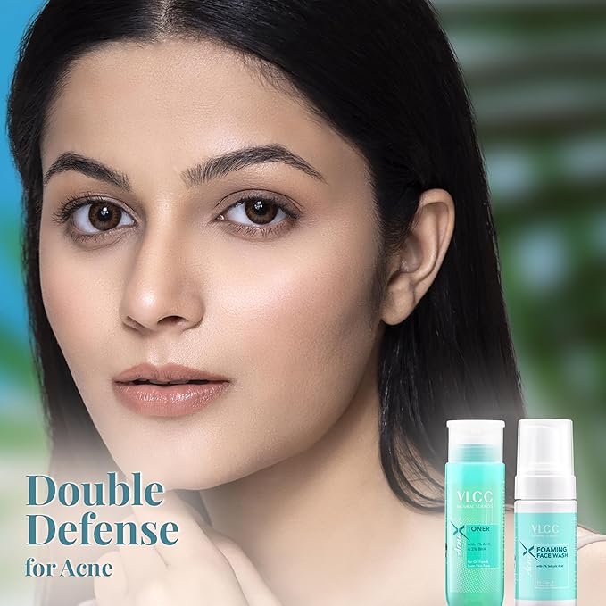 VLCC AcneX Face Wash Plus Toner - Foaming Facial Cleanser with Salicylic Acid - Face Toner with Tea Tree and Witch Hazel - Skincare Set - 2 pc