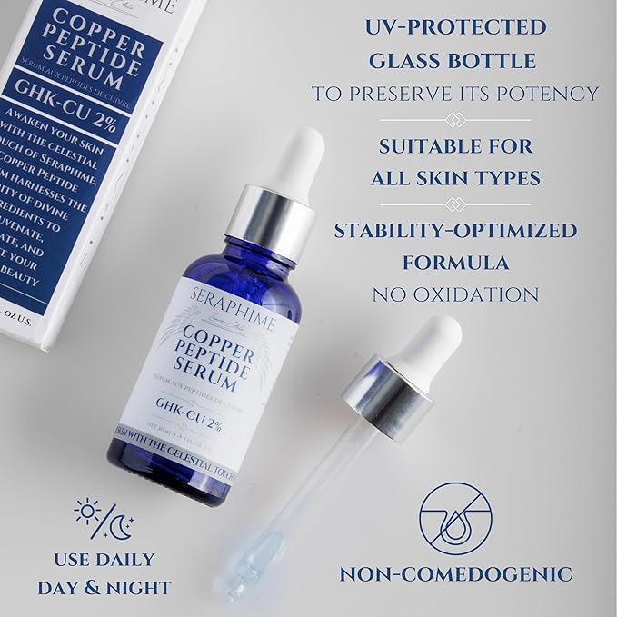 Copper Peptides Serum for Face, 2% Copper Peptide with 4% Epidermal Growth Factor (EGF Serum), Niacinamide, Ceramides, Squalane & Hyaluronic Acid, Multi Peptide, Collagen Peptide Complex, 1 fl oz