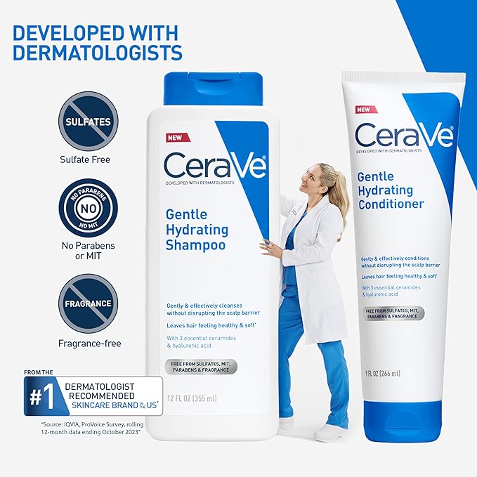 CeraVe Gentle Hydrating Conditioner, Hair Conditioner With Ceramides, Niacinamide & Hyaluronic Acid, Sulfate Free & Color Safe, Moisturizing Conditioner For All Hair & Scalp Types, 19oz