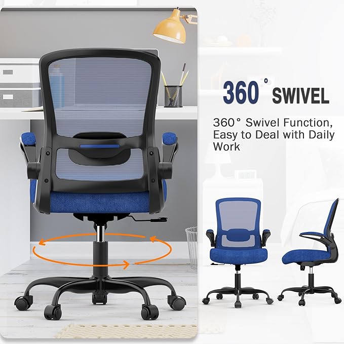 Mimoglad Office Chair, Ergonomic Desk Chair with Adjustable Lumbar Support, High Back Mesh Computer Chair with Flip-up Armrests-Task Chairs, Executive Chair for Home Office